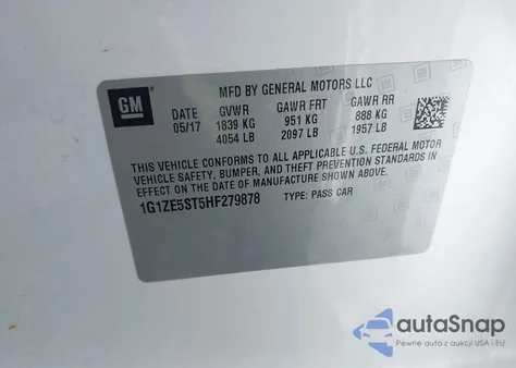 2017 Chevrolet Malibu 1Lt z USA, uszkodzony, nr VIN 1G1ZE5ST5HF279878